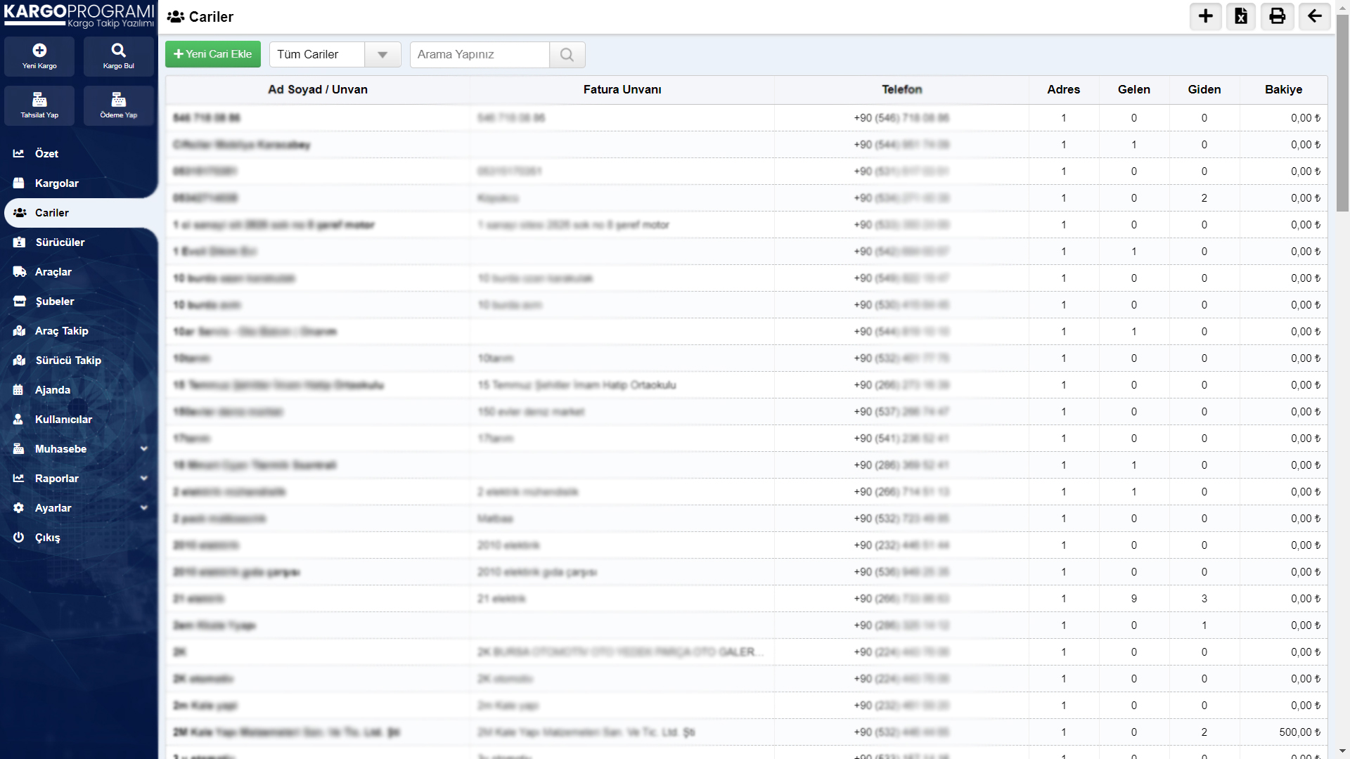 Kargo Programı - Cariler